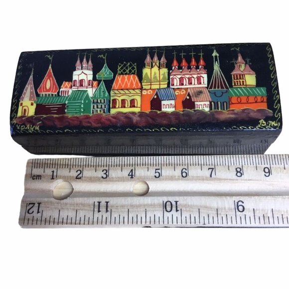 Vintage Russian Lacquer Hand Painted Fairy Tale Hinged Trinket Box Lot of 2 - Picture 5 of 8